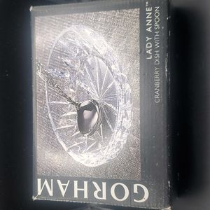 Gorham Lady Anne Cranberry Dish with Spoon - Full Lead Crystal